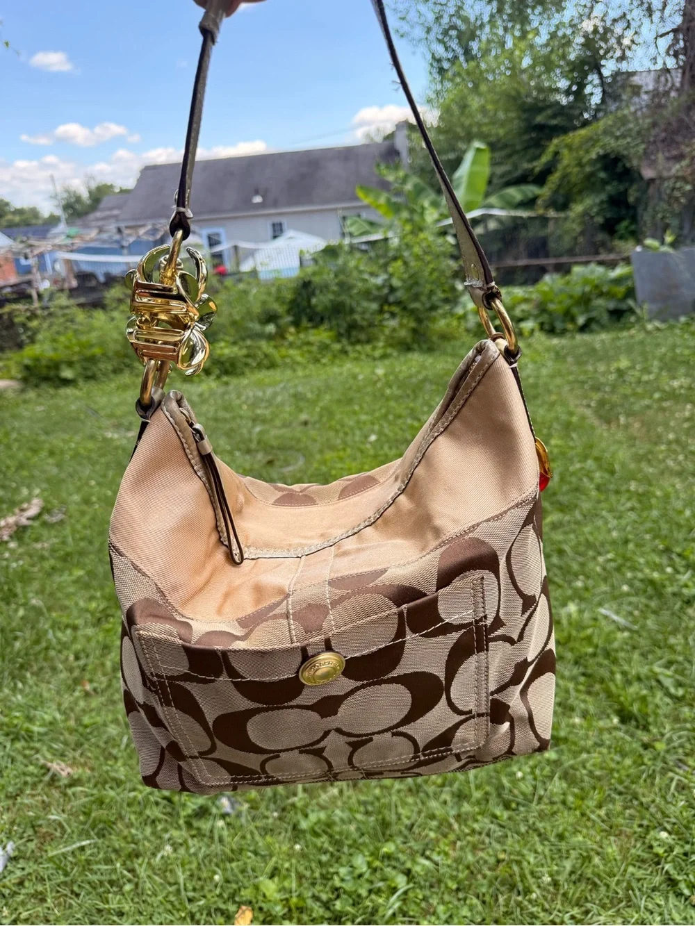 Coach Tan and Brown Signature Canvas Hobo